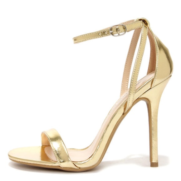 Wild Diva Shoes - Wild Diva Gold Ankle Strap Heels